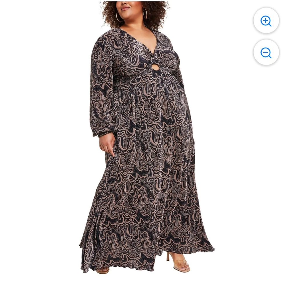 NWT Nina Parker 4X Womens Black Swirl Plus Keyhole Pleated Maxi Dress Ret $129!